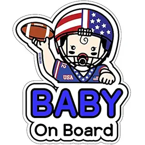 GEEKBEAR Baby on Board Sticker and Decal (Football boy, 1 Pack) - Baby Bumper Car Sticker - Baby Window Car Sticker - Baby in Car Sticker - Cute Safety Caution Decal Sign for Cars