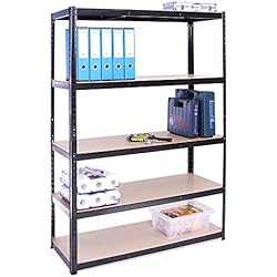 G-Rack (Noir Rangement pour Garage, 180cm x 120cm x 45cm 5 Niveaux, Capacité de 875kg (175kg par Étagère) - très résistant, Charge Lourde