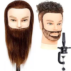 Stancia Male Mannequin Head,Training Head with 100% Human Hair, 14?? Barber Mannequin Head, Hairdresser Manikin Head, Training Doll Head for Hair Styling and Practice, Adult Head Size(with Beard)
