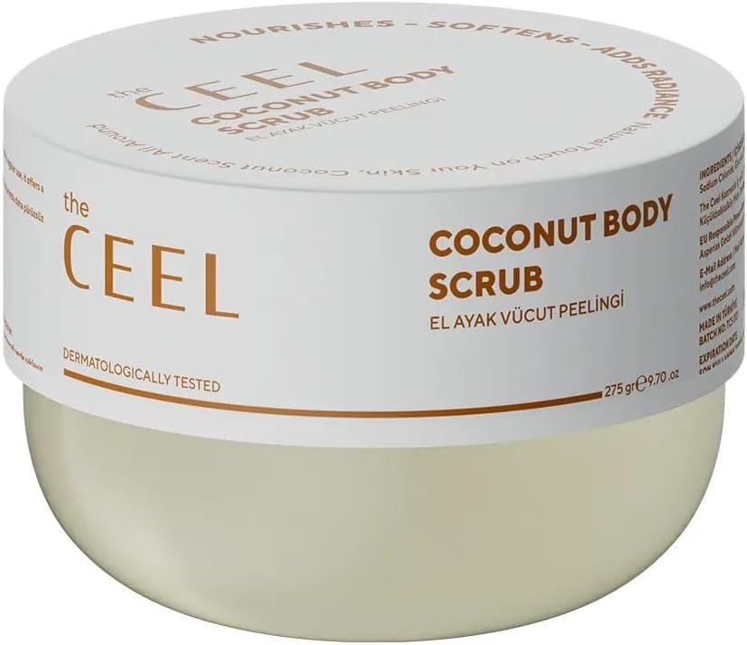 The Ceel Hindistan Cevizi Özlü Vücut Peelingi 275 gr, El Ayak ve Vücut İçin Arındırıcı Scrub, Yoğun Nemlendirici ve Batık Karşıtı Bakım, Mineral Tuz ve Gliserinli