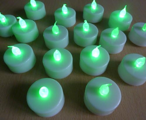 SET OF 4 LED BATTERY TEA CANDLE LIGHTS WITH GREEN FLAME &amp; WHITE BASE ** IDEAL FOR WEDDINGS, HOMES, CHRISTMAS, ETC **