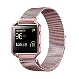 Para Fitbit Blaze ,Transer® Milanesa de acero inoxidable magnetico Watch Band + marco de metal para Fitbit Blaze (Oro rosa 1)