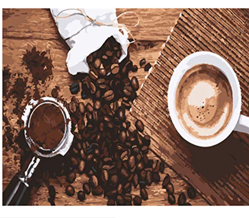 Kaffeebohnen und Kaffee - DIY Malen nach Zahlen Home Decoration Kits Decor Festival Geschenk für Kind Erwachsene 40X50CM No Frame