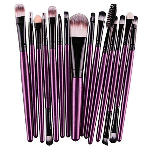 Koly Pro 15 pcs Make Up Sets Soft Eye Shadow Foundation Eyebrow Lip Makeup Brushes (Purple )