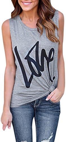 BA Zha Women Summer Letter Print Vest Top Short Sleeveless Camisole Blouse Casual Bandage Tank Tops T-Shirt Gym Clothes Fitness Yoga Lift O-Neck Vintage Shirt Ladies Underwear (XL, Gray Love Print)