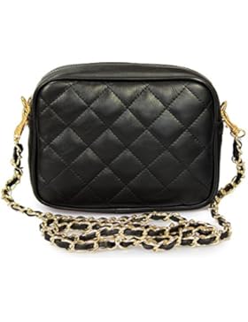 Nappa Leder Umhängetasche gesteppt Damentasche Kettentasche Abendtasche Crossover freie Farbwahl , 19x14x6,5 cm...