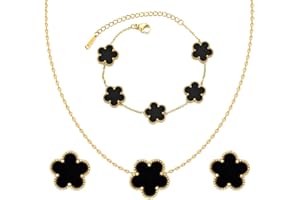 GKAOPI 3 PCS Conjunto de Joyas para Mujer con Trébol de Cuatro Hojas, 18K Oro Plateado Acero Inoxidable Trébol de Cuatro Colgante Collar Pendientes Pulsera ,Collar de la Suerte Antialérgica para Mujer Niña