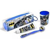 Batman Children's Dental Hygiene Set with Toiletry Bag, Toothpaste 75 ml, Toothbrush with Cap and Decorated Cup 160 g