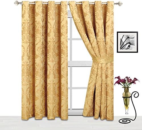 sunrise bedding Jacquard Ring Top/Eyelet Curtains 220 GSM Curtains for Window Treatment Ideal for Home and Offices also Give New &amp; Fresh Looks to Rooms (Gold, 46” x 54“)