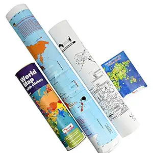 CocoMoco Kids World Map for Kids with Reusable Stickers - Geography Activity Kit - Birthday Return Gift for Ages 4-12 Years Old Boys and Girls