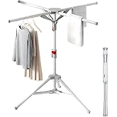 AISIR Séchoir à Linge Etendoir à Linge Pliable Intérieur et Extérieur, Sèche Linge avec 4 Bras de Crochet, Hauteur Réglable 1