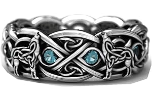 GAUEIOUR Vintage Celtic Wolf Topaz Cross Ring - Norwegian Viking Wolf Totem Talisman Alloy Punk Unisex Jewelry Gift (Silver, Size 7)