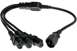HangTon UPS PDU Computadora PC Cable Divisor de energía C14 a 3 x C13 10A 250V Cable de extensión 60cm / 24in