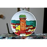 Guinigi Turm in Lucca-Keramikplatte Dekoriert Vertreter Hand GUINIGI Turm von Lucca, Größe 11,7cm-MADE in Italien Lucca Toskana, Zertifikat.