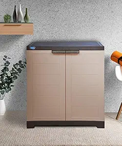 Alfa 1 Plastic Cabinet for Storage | Space Organizer | Shelves | Cupboard | Living Room | Kids | Multipurpose for Home Kitchen & Office?by Prima Camel & Brown Color