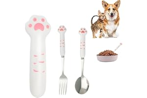 FENQURO 2Pcs Misurino Crocchette per Cani, Long Cucchiai per Animali Domestici e Forcella Animale Domestico Misurino Acciaio Inox Cucchiaio per Cibo per Gatto Cucchiaio Per Gatti Alimenti Umidi(rosa)