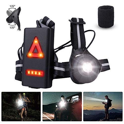 Suxman Eclairage de Poitrine pour Course, Lampe de Poitrine 3 Mode Angle de Faisceau 270° Étanche Léger USB Rechargeable pour Course Jogging Pêche Randonnée Sports Extérieur