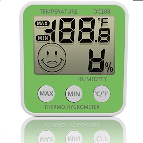 Gellvann Digital LCD Indoor Humidity Meter Thermometer Digital Hygrometer Thermometer Room Thermometer with Stander & Fridges Mount Magnets for Humidifiers Dehumidifiers Greenhouse Basement Babyroom (Green)