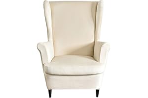 JHLD Stretch Husse Für Ohrensessel, 2 Stück Samt Husse Für Ohrensessel Weiche Elastische Ohrensessel Schonbezug Sesselbezug Maschinenwaschbar Für Wohnzimmer-Hell beige-Ohrensessel