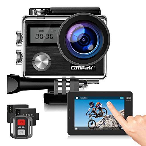 Campark Action Cam 4K HD 20MP WiFi LCD Touch Screen Subacquea 40M con Telecomando EIS Stabilizzazione Videocamera 170° Grandangolare 2 Batterie e Kit di Accessori Compatibile con Go Pro