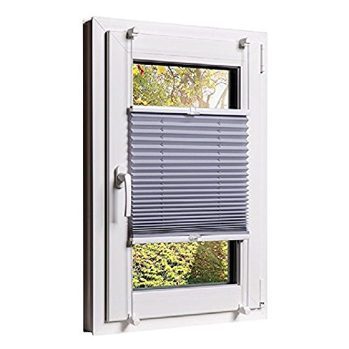 Plissee Klemmfix 3 Farben wählbar Jalousie ohne Bohren verdunkelung Faltrollo Vorhang, Größen Wählbar – Sonnenschutzrollo für Fenster Tür, Fensterrollo, Gardinen – Grau 55cm x 130cm - 3