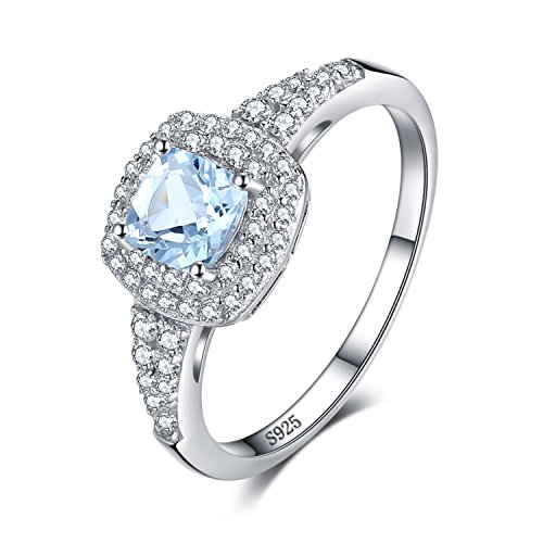 JewelryPalace Donna Gioiello Cuscino Cut 0.9ct Acquamarina Naturale di Halo Anello di Fidanzamento Argento Sterling 925 14.5
