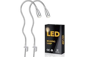 FIFILARY Lampka do czytania LED,lampka nocna Oświetlenie naścienne Półka na biurko Oświetlenie wyświetlacza 200lm/3000k/3w/110-240 V AC, kąt świecenia: 30 °, długość gęsiej szyi:49cm,długość przewodu zasilającego:2m,ciepła biel(włącznik/wyłącznik) (srebro)