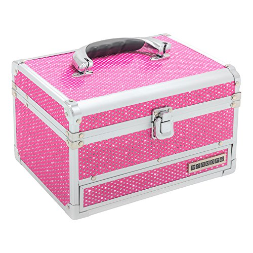 Preisvergleich Produktbild anndora Schmuckkoffer Kosmetikkoffer 3 Frontfächer Spiegel Pink Glitzer