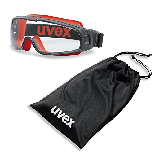 Preisvergleich Produktbild UVEX Vollsichtbrille u-sonic 9308 Set mit Mikrofaser-Beutel - Vollsicht-Schutzbrille in verschiedenen Ausführungen - 9308245 9308240 9308246 9308247 9308248 - Scheiben klar und grau, Farbe:schwarz-rot / klar