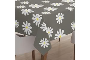 Encasa Homes Printed Tablecloth 145 x 145 cm for Square Dining Table of length upto 110 cm, 100% Cotton, Machine Washable, Durable, Rectangular, for Home, Restaurant, Banquet - Daisy Grey