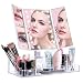 Produktbild Kosmetikspiegel mit Makeup Organizer, ISENPENK Schminkspiegel mit LED Licht und Touchscreen 180°Drehbare Make-up Spiegel, Faltbare Standspiegel Batteriebetrieben und USB Aufladbar für Wohnzimmer, Kosmetikstudio, Spa und Hotel