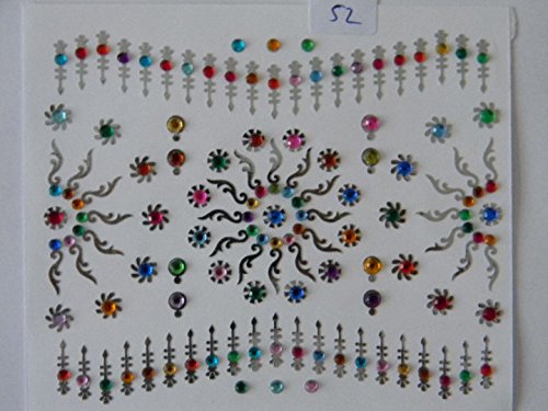 100+ Approx (1 Pack) Colourful Crystal Diamanté Bindi Multi Pack - Stick On Temporary Body Art Tattoo Jewel for Bollywood Party Prom Wedding Style 52