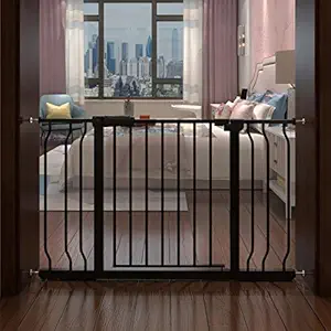 COSEND Extra Wide Pressure Mount Baby Gate Walk Through Auto Close Black Metal Child Dog Pet Indoor Safety Gates for Stairs,Doorways,Kitchen and Living Room (38.58