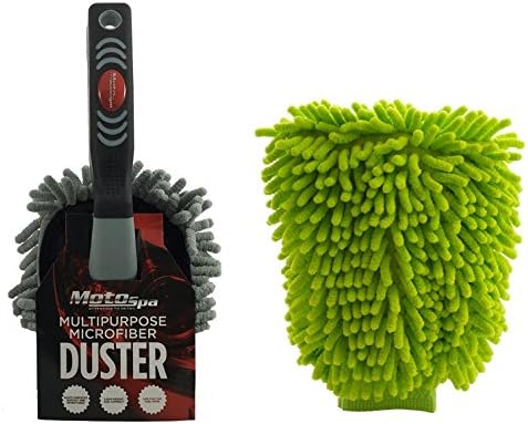 Auto Detailing Multipurpose Microfiber Car Dash Duster with Deluxe Microfiber Wash Mitt From MotoSpa