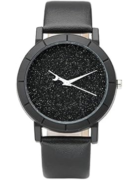 JSDDE Uhren,Fashion Damen Armbanduhr Glitzer Dial Weiss Mond Uhrzeiger Uhren PU Lederband Analog Quazruhr,Schwarz