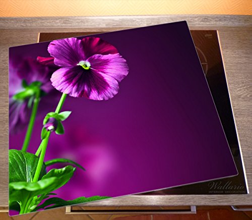 Wallario Herdabdeckplatte / Spitzschutz aus Glas, 1-teilig, 60x52cm, für Ceran- und Induktionsherde, Lila Stiefmütterchen - 2
