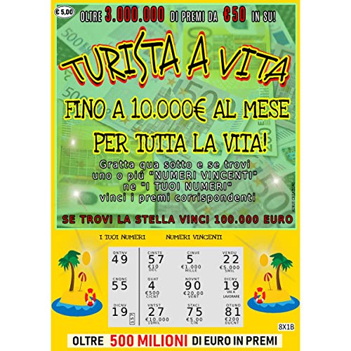 Gratta E Vinci Scherzo Horus Creations - 2 Biglietti Turista A Vita Sempre Vincenti Con "Vai A Lavorare" - Gratta E Vinci Finti Realistici - Fai Un Regalo Speciale E Divertente Alle Feste