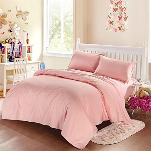 LOVO Bridget 4-Piece 100% Cotton Bedding Set Flat Sheet Fitted Sheet 2x Shams Pink King