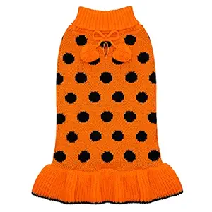 KYEESE Thanksgiving Dog Sweaters with Leash Hole for Small Dogs Turtleneck Pink Dog Sweater Dress Polka Dot Knit Pullover Doggie Sweater Warm Dog Clothes