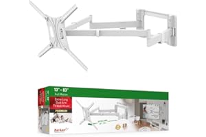 Barkan 101.6 cm długi biały uchwyt ścienny do telewizora, 33.0-203.2 cm podwójne ramię pełny ruch przegubowy - 4-ruchowy uchwyt płaski/zakrzywiony ekran, nośność do 49 kg, bardzo stabilny, pasuje do