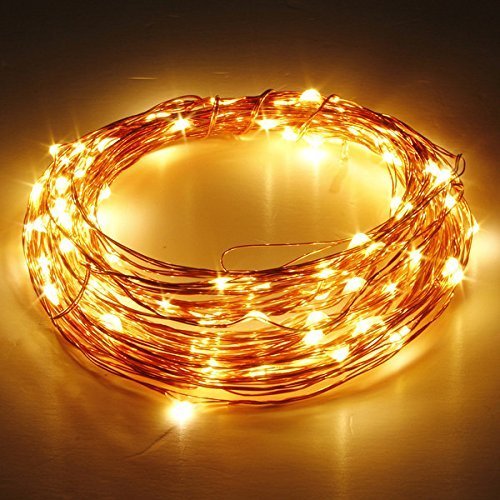 SOLMORE LED Lichterketten Warmweiß Drahtlichterkette Lichterdraht Schnur Licht String Kupferdraht Weihnachtsdeko 100LED 10M wasserdichte Garten Hochzeit Party Weihnachtsbeleuchtung IP65 Batterie - 2