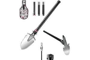 LONLEEYU Folding Survival Shovel with Pickaxe, Portable Camping Shovel for Outdoor, Tactical Unbreakable Military Spade Multitool Survival Gear and Equipment for Off Road Backpacking Hiking Car Emergency