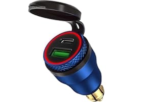 OSZNMMG Aluminium DIN Plug 30W Car Charger Adapter Socket with Waterproof Cover, Dual USB Fast Charging USB C PD 3.0 and QC 3.0 Motorcycle Fast Charging Hella/DIN Socket for BMW Ducati Triumph 12V-24V Socket