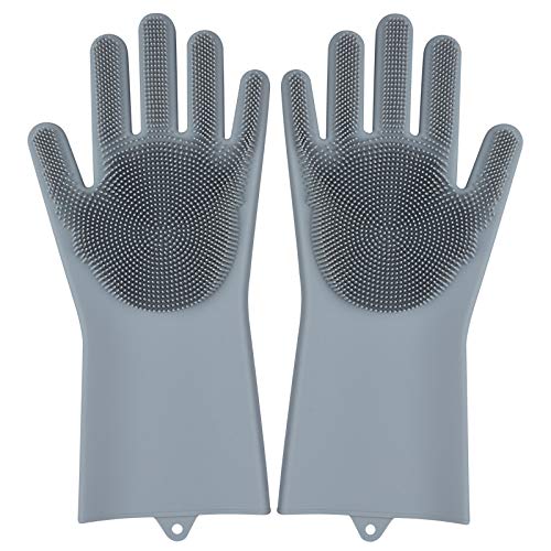 Preisvergleich Produktbild JLKPBX GummihandschuheKüche Silikonreinigungshandschuhe Magic Silikon-Scheibe Waschhandschuhe Haushalt Silikon-waschmaschinen 11.5x32.5cm grau