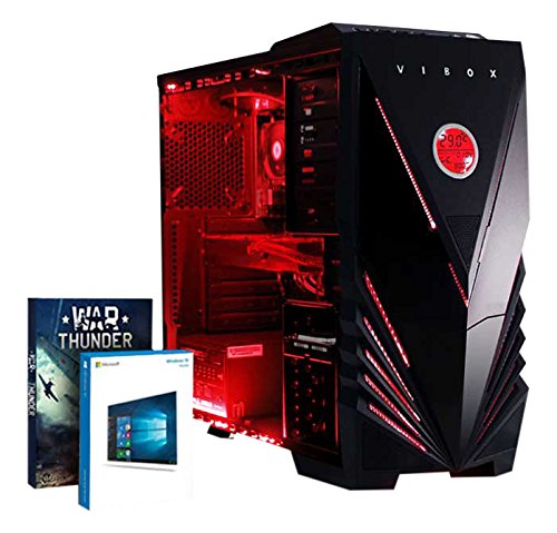 VIBOX Warrior 7 Gaming PC - 4,3GHz AMD FX Quad-Core CPU, RX 460 GPU, leistungsfähig, Hochleistung, leistungsstärker, Spec, Desktop Gamer Computer mit Spielgutschein, Windows 10, Rot Innenbeleuchtung, lebenslange Garantie* (4,2GHz (4,3GHz Turbo) Superschneller AMD FX 4350 Quad-Core Prozessor CPU, MSI AMD Radeon RX 460 2GB Grafikkarte, 16GB DDR3 1600MHz RAM, 1TB (1000GB) SATA III HDD 7200rpm Festplatte, 85+ Netzteil, Vibox Commando rotes Gaming Gehäuse, AM3+ Mainboard)