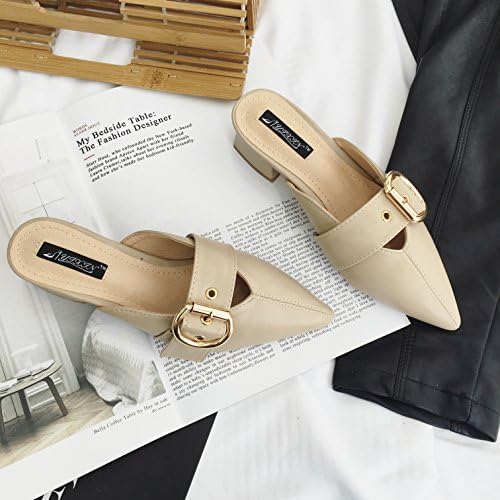 Angrousobiu Slippers Summer Female Single Shoe Tip With Bold, Follow The Tip Flat Sandals Female Drag And,38, Beige