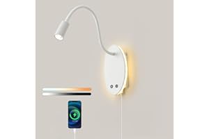 Winverty Leselampe Wandmontage Akku, LED Wandleuchte Dimmbar Bettlampe Wand mit Schalter und USB-Aufladung, 3 Farbtemperaturen, 360° Schwenkbar Schwanenhals Schlafzimmer Bett Weiß Leselicht