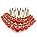 SODIAL(R) STUNNING BRIDAL WEDDING Crystal Pearl RHINESTONES PEARLS HAIR COMB CLIP (red)