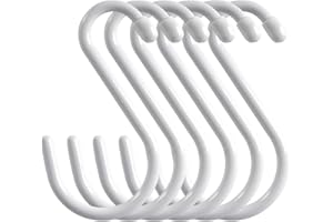 Cozihom 6 Inch Heavy Duty Vinyl Coated S Hooks, Black Rubber Coated S Hooks, Extra Thick Non Slip Metal S Hanger for Closet, Garden, Garage, Kitchen Hanging, White, Pack of 6