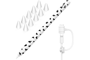 NIUTRENDZ Estuche con Estampado de Vaca para Apple Pencil 1ª Generación Protectores de Silicona con Funda de Puntas de Lápiz de Apple y Correa Adaptadora de Cable (Vaca + Negro)